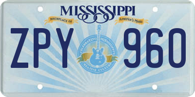 MS license plate ZPY960