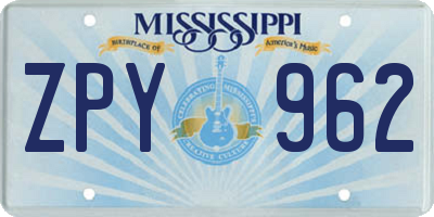 MS license plate ZPY962