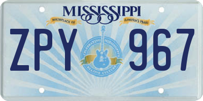 MS license plate ZPY967