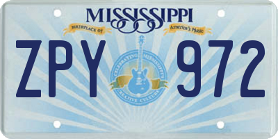 MS license plate ZPY972