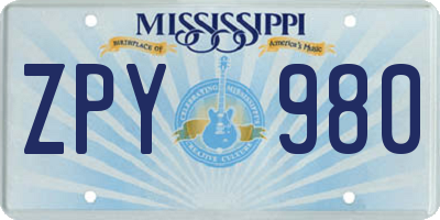 MS license plate ZPY980