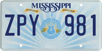 MS license plate ZPY981