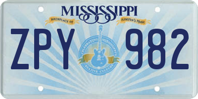 MS license plate ZPY982