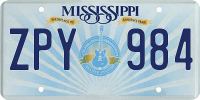 MS license plate ZPY984