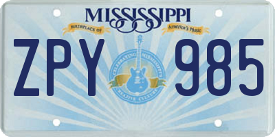 MS license plate ZPY985