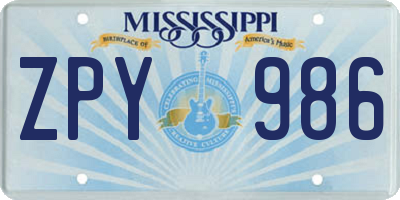 MS license plate ZPY986