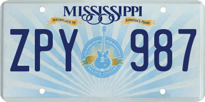 MS license plate ZPY987