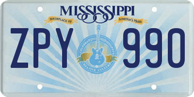 MS license plate ZPY990