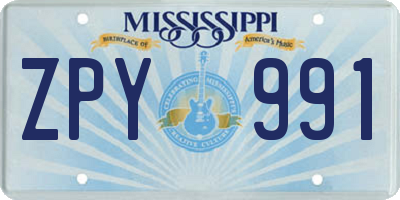 MS license plate ZPY991