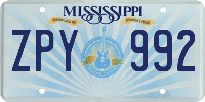 MS license plate ZPY992