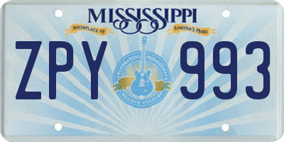 MS license plate ZPY993