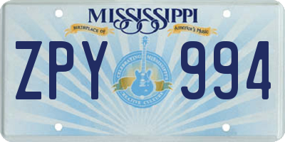 MS license plate ZPY994