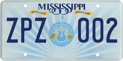 MS license plate ZPZ002