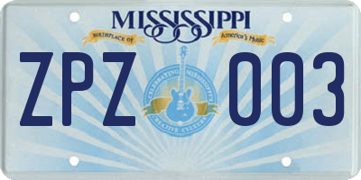 MS license plate ZPZ003