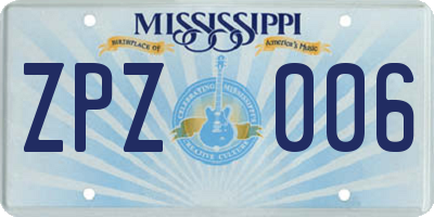 MS license plate ZPZ006