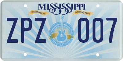 MS license plate ZPZ007