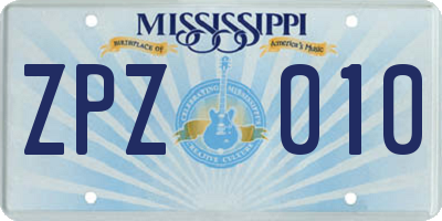 MS license plate ZPZ010