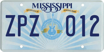 MS license plate ZPZ012