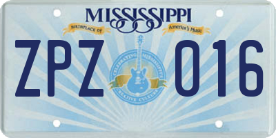 MS license plate ZPZ016