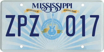 MS license plate ZPZ017