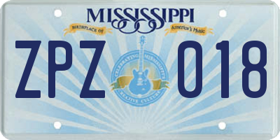MS license plate ZPZ018