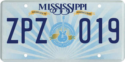 MS license plate ZPZ019