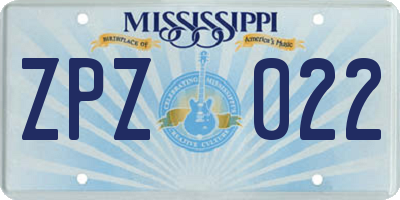 MS license plate ZPZ022