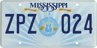 MS license plate ZPZ024