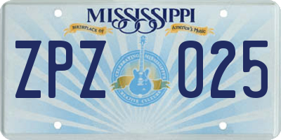 MS license plate ZPZ025