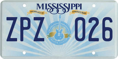 MS license plate ZPZ026