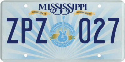 MS license plate ZPZ027