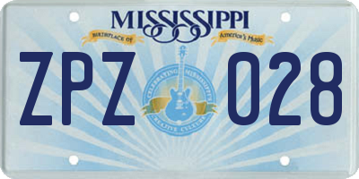 MS license plate ZPZ028