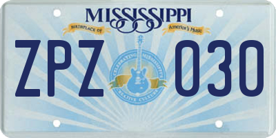 MS license plate ZPZ030