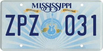 MS license plate ZPZ031
