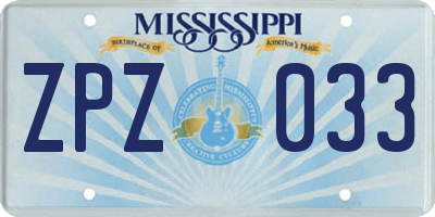 MS license plate ZPZ033