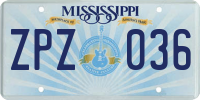MS license plate ZPZ036