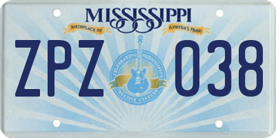 MS license plate ZPZ038