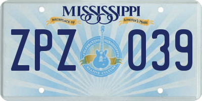 MS license plate ZPZ039