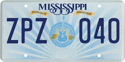 MS license plate ZPZ040