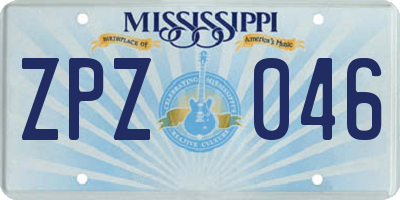 MS license plate ZPZ046