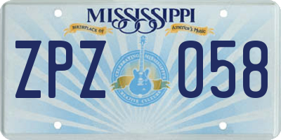 MS license plate ZPZ058