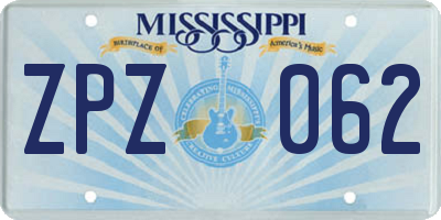 MS license plate ZPZ062