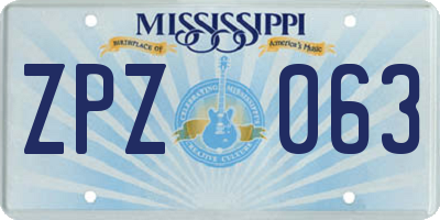 MS license plate ZPZ063