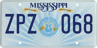 MS license plate ZPZ068