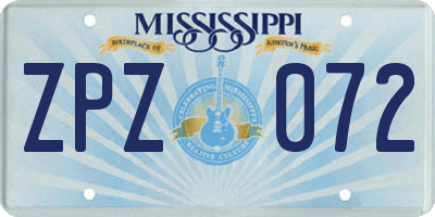 MS license plate ZPZ072