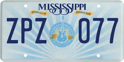 MS license plate ZPZ077