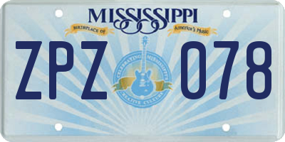 MS license plate ZPZ078