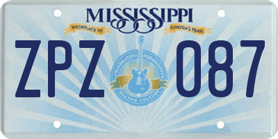 MS license plate ZPZ087