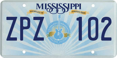 MS license plate ZPZ102