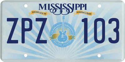 MS license plate ZPZ103